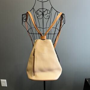 NWT Monforte Cream Brown Leather Backpack Made in Spain